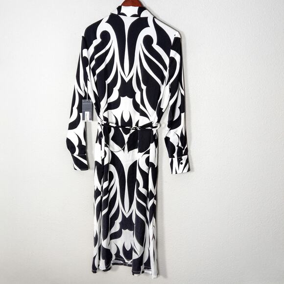 NEW Worthington Graphic Print Dress Retro Graphic Mod Collared Black White Sz L - Picture 3 of 13